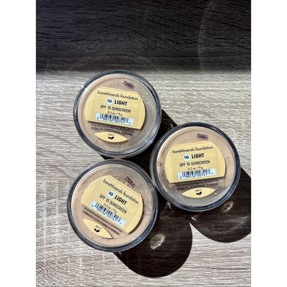 RARE LOT OF 3❗️i.d. bare Minerals Foundation 9g 0.3 Oz SPF 15 Light 1G